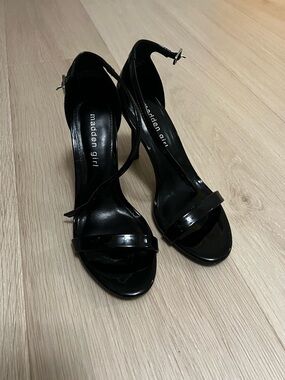 Madden Girl Black Patent Strappy Open-Toe Heels